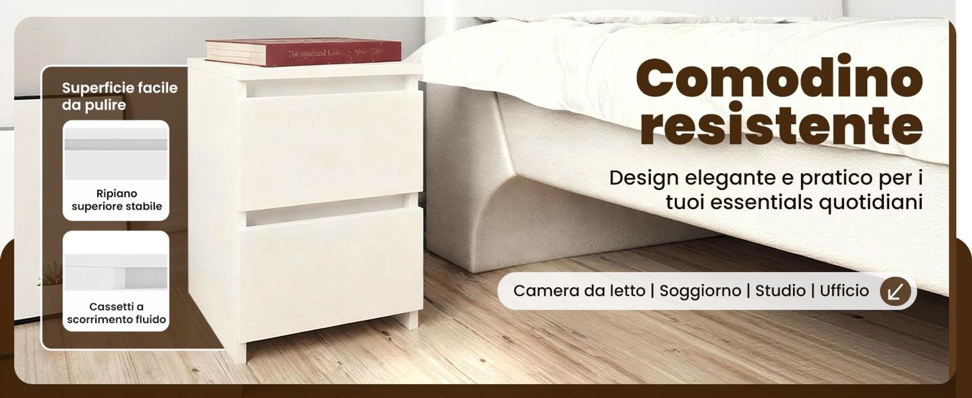 Comodini 2 pz. Bianco 30x30x40 cm Materiale a base di legno