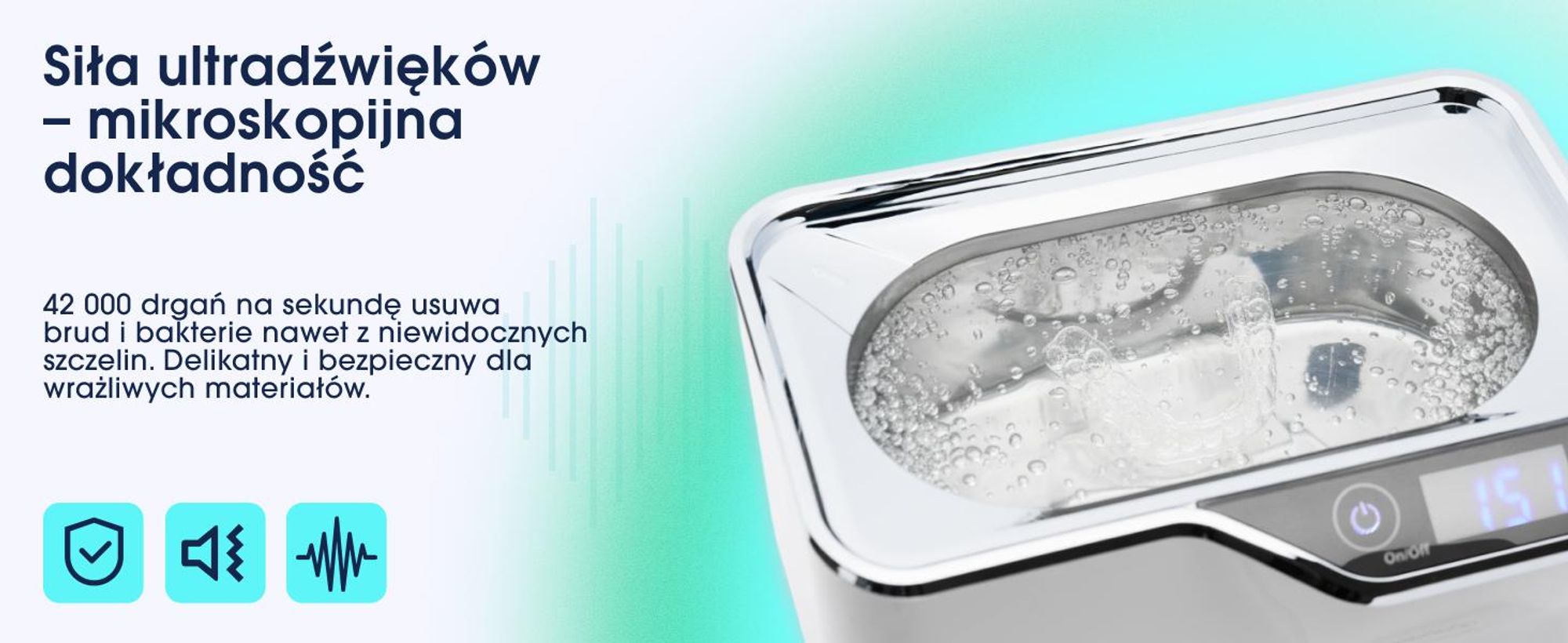 ZENT Myjka Ultradźwiękowa 600ml do Okularów, Nakładek ortodontycznych, Protez, Biżuterii, Energooszczędna, Biała