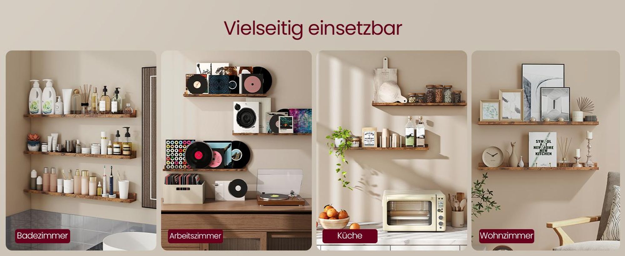 VASAGLE Wandregale, 2er Set, Schweberegale, Breite 80 cm, erhöhte Vorderkante