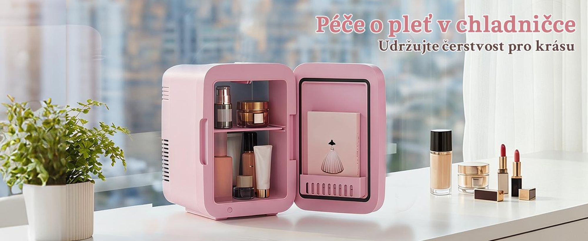 Mini lednička Puluomis o objemu 4 litry s funkcí chlazení i ohřevu, rozsah teplot 5°C až 60°C, napájení 220-240V/12V, provozní hlučnost ≤30dB, přenosná lednička/ohřívač vhodná pro kosmetiku, nápoje, do auta