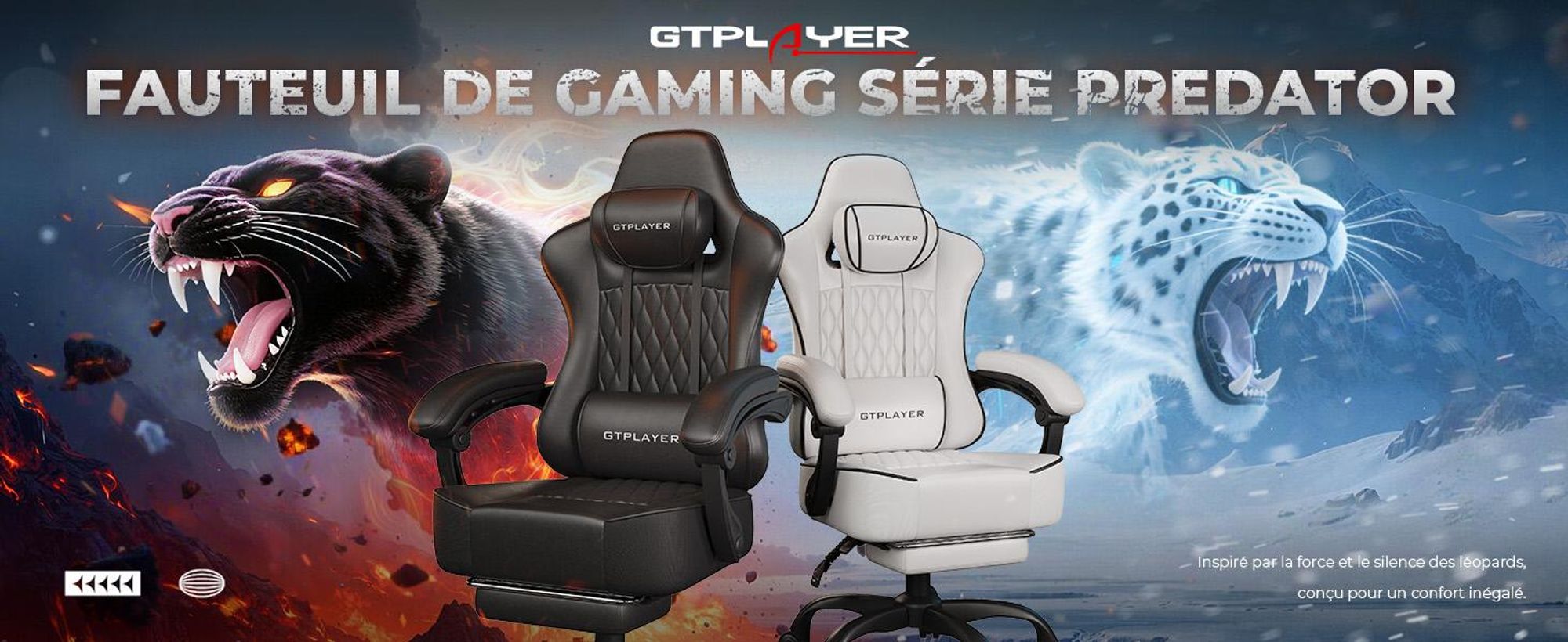 Fauteuil gaming GTPLAYER, fauteuil de bureau, fauteuil PC ergonomique, fauteuil pivotant réglable en hauteur, accoudoirs avec mécanisme synchrone, coussin lombaire, appui-tête