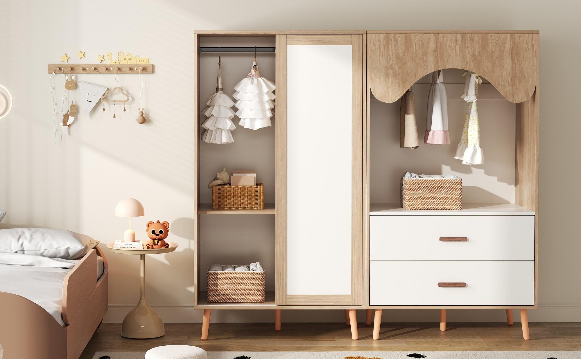 Merax Kinder-Kleiderschrank Doppel-Set, Kinderzimmer Offene