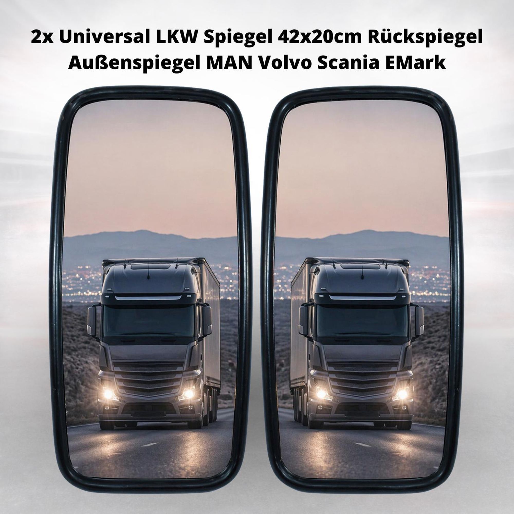 2x Universal LKW Spiegel 42x20cm Rückspiegel Außenspiegel MAN Volvo Scania EMark