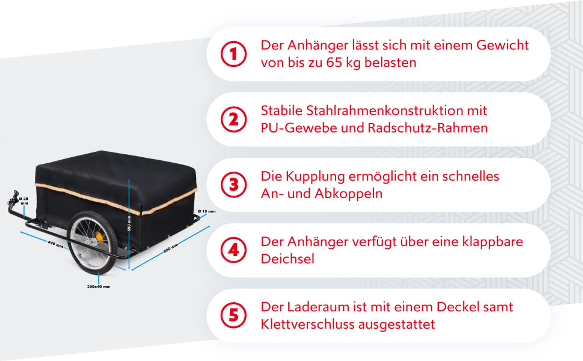 Wiltec Fahrrad Lastenanhänger 139x88x60 cm bis 65 kg, Fahrradanhänger mit Radschutz Rahmen, Deichsel klappbar & Schnellkupplung für Einkäufe, Urlaub, Radtouren