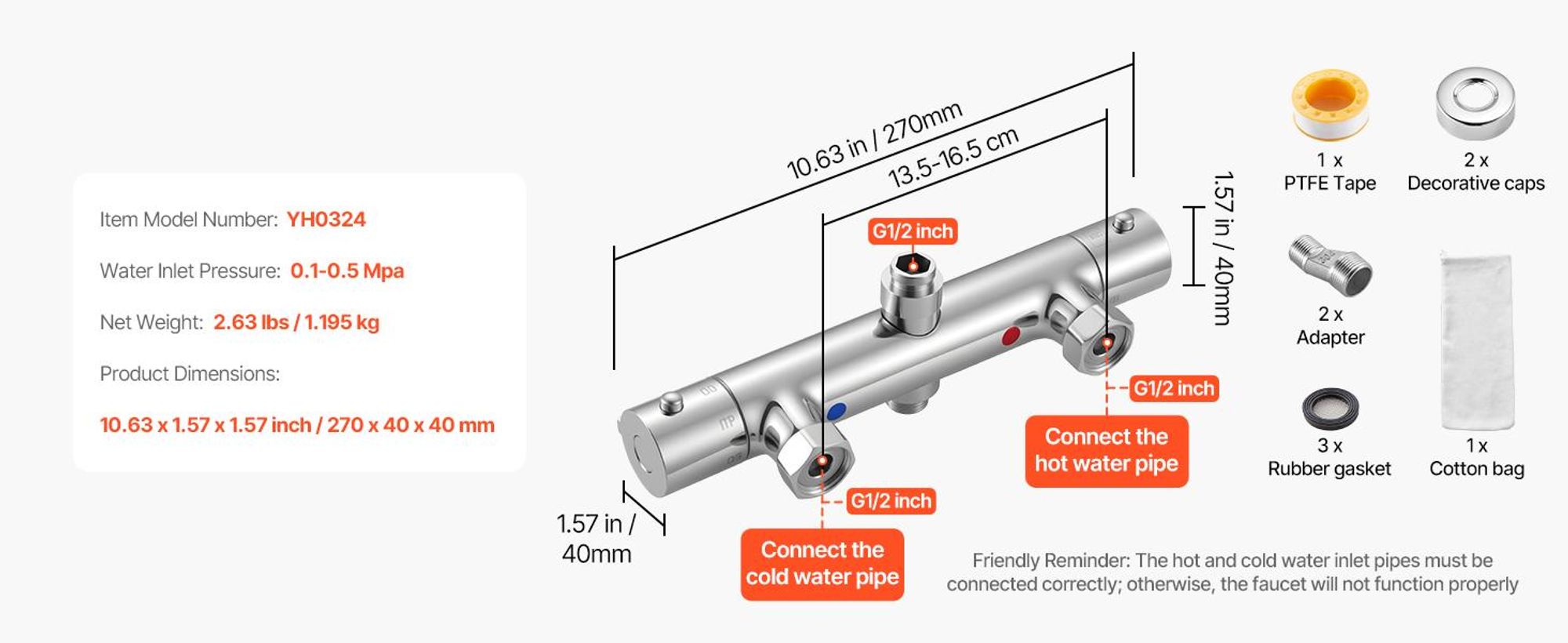 VEVOR Thermostat-Duscharmaturventil, 38℃ Sicherheitsverriegelung Thermostat-Duschventil, Warm-Kalt-Wasser-Duscharmatur Temperaturregelventile mit solider Messingguss für Badezimmer, Wohnmobil, auslaufsicher, Thermostatisches Ventil mit Schloss-b, Chrom Silber-b