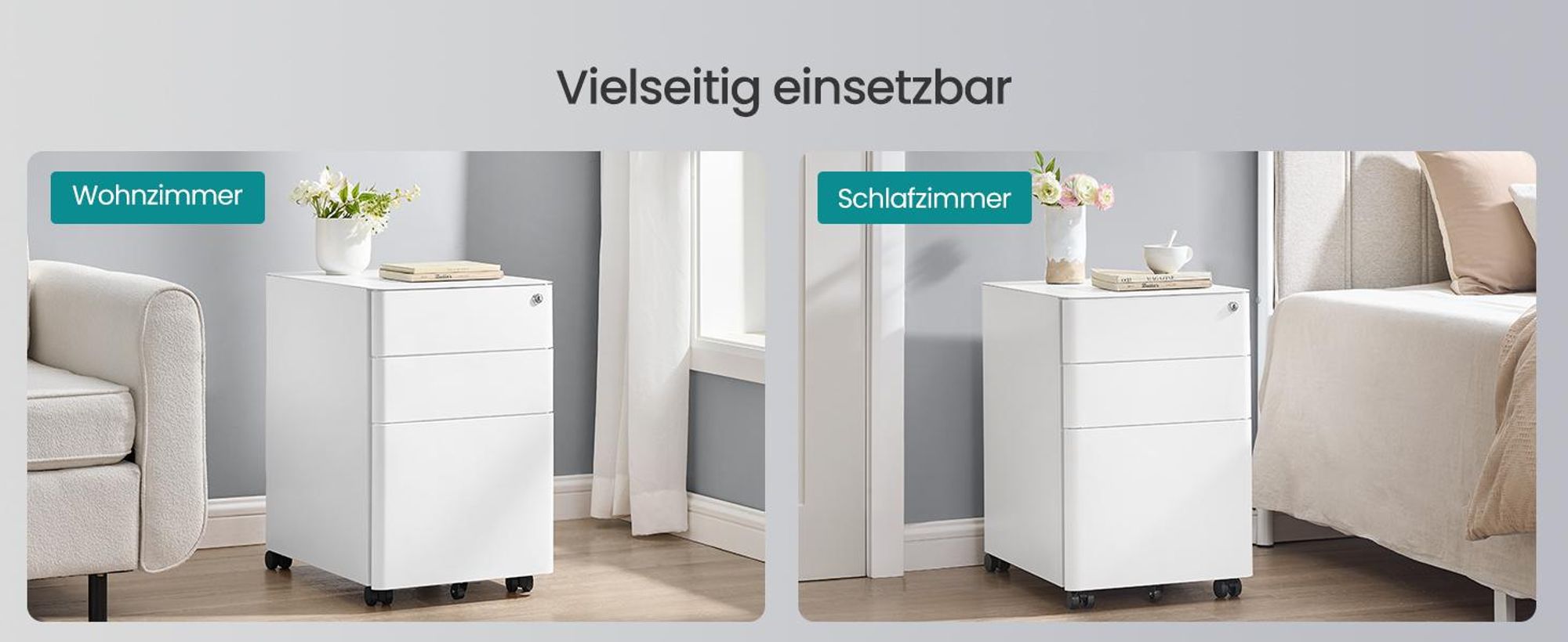 SONGMICS Schubladenschrank, Rollcontainer mit 3 Schubladen, abschließbarer Aktenschrank, vormontiert, Metallschrank, Druckertisch