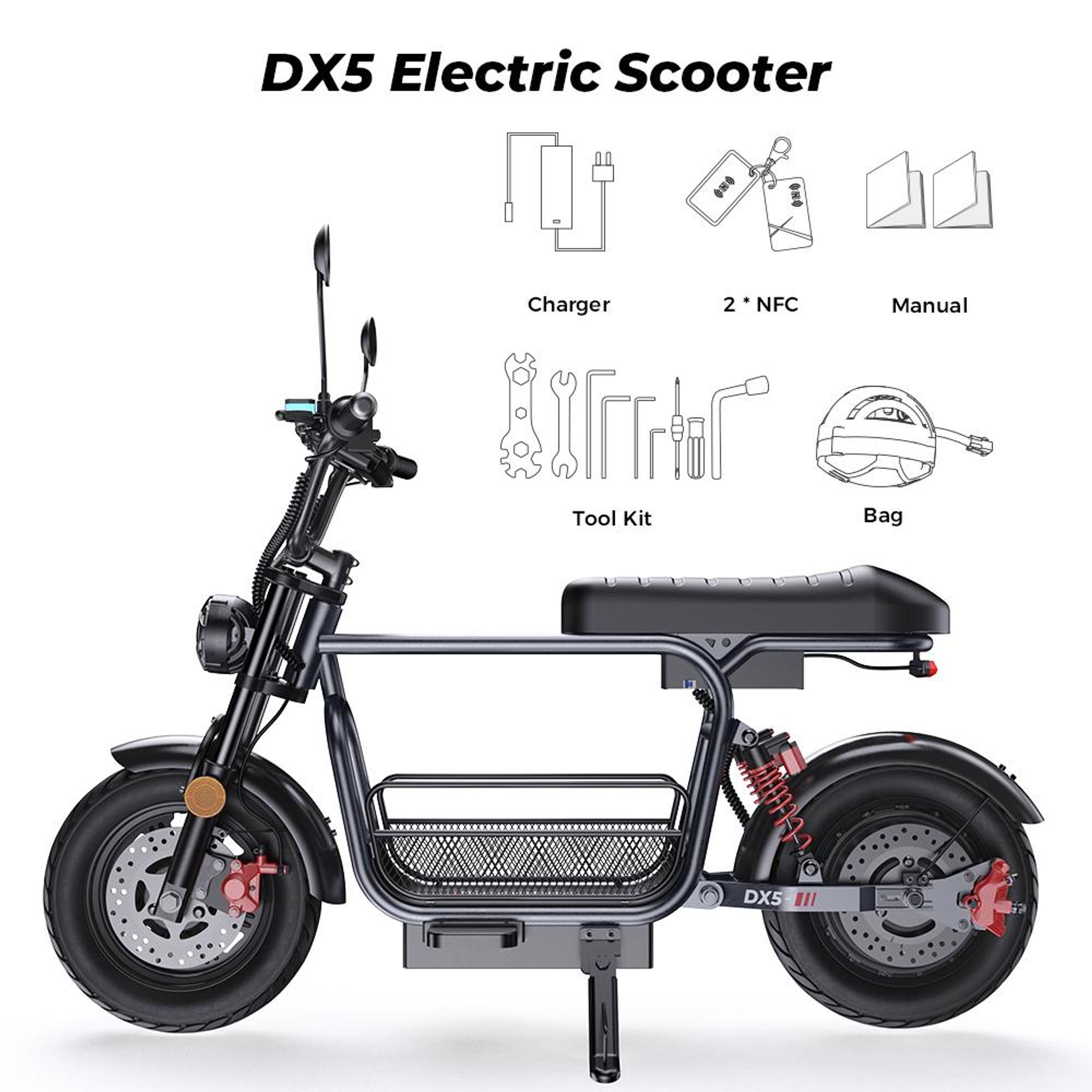 Elektrokolo DX5, 48V 15,6Ah, IPX4, NFC odemykání, protikrádežový alarm, nosnost 150 kg