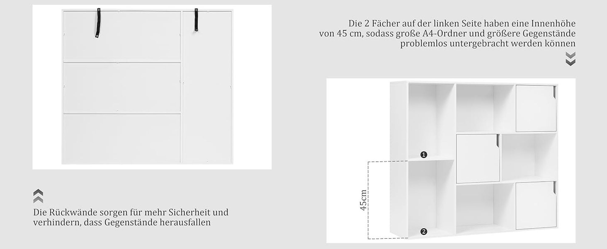 WOLTU Bücherregal mit 8 Fächern, 3 Türen, Aufbewahrungsregal, 106x96x30 cm, Weiß