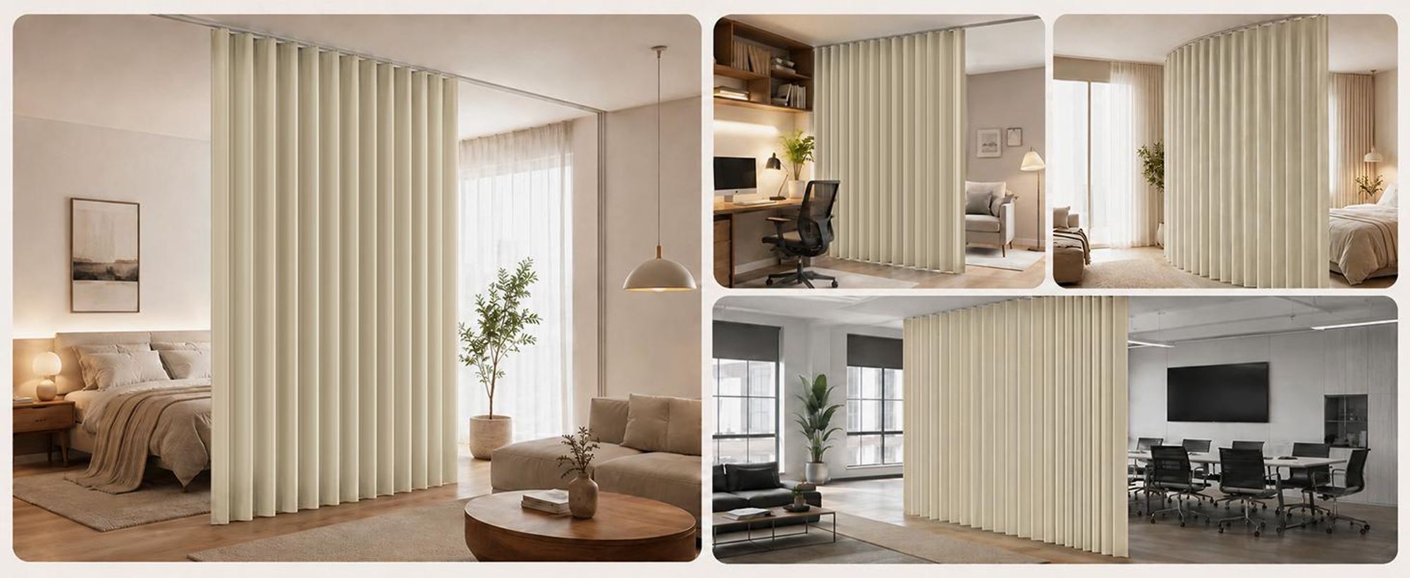 Extra Breite Vorhang Blickdicht Raumteiler mit Schiene Gardinen Vorhänge Türvorhang für Wohnzimmer Schlafzimmer, B254xH244cm, Beige