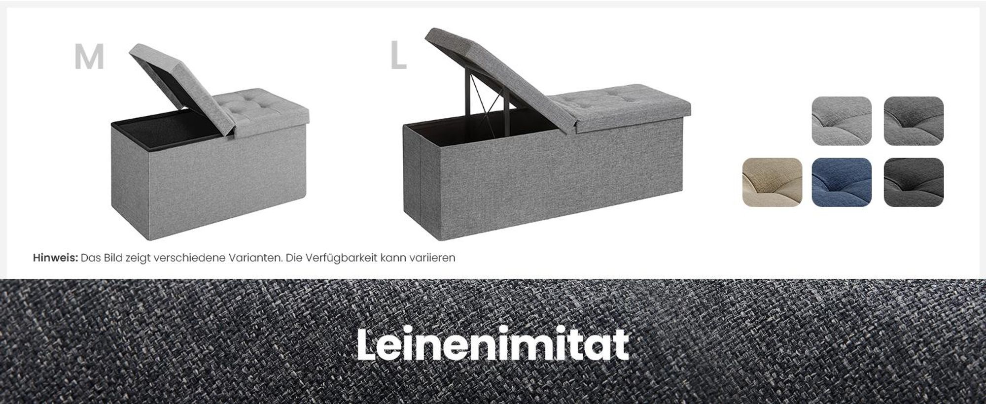 SONGMICS Sitztruhe 76x38x38cm Halbdeckel 80L aus Leinen seitlich klappbar