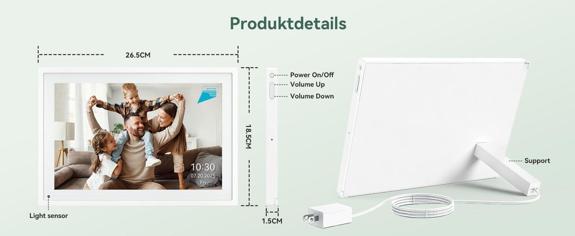 TABWEE P10 Digitaler Bilderrahmen, 10 Zoll, Mit Kalender-Funktion, App, 32 GB Speicher, WLAN, HD-Display (1280x800, 16:10) und Multi-Device-Sync