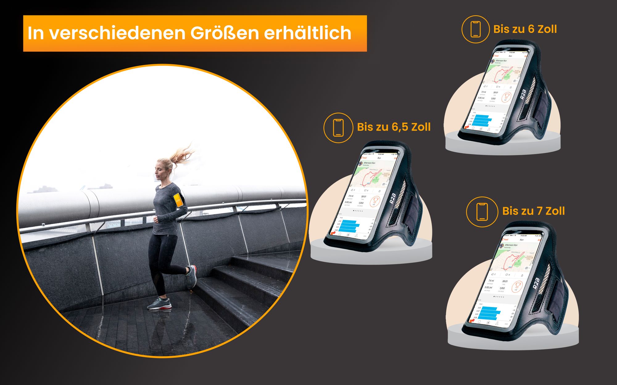 R2B Handyhalterung joggen - wasserdicht bis 6,5 Zoll- Sportarmband - Handytasche arm - Handy halterung sport – reflektierend