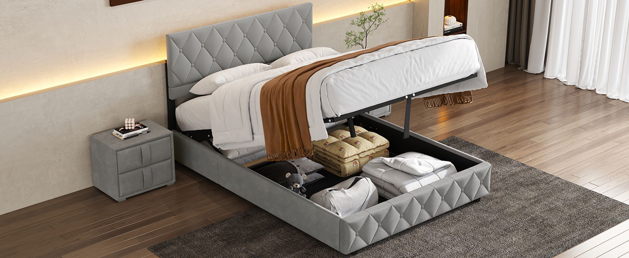 bett,Einzelbett,bett mit stauraum,led bett,bettgestell,polsterbett,polsterbett