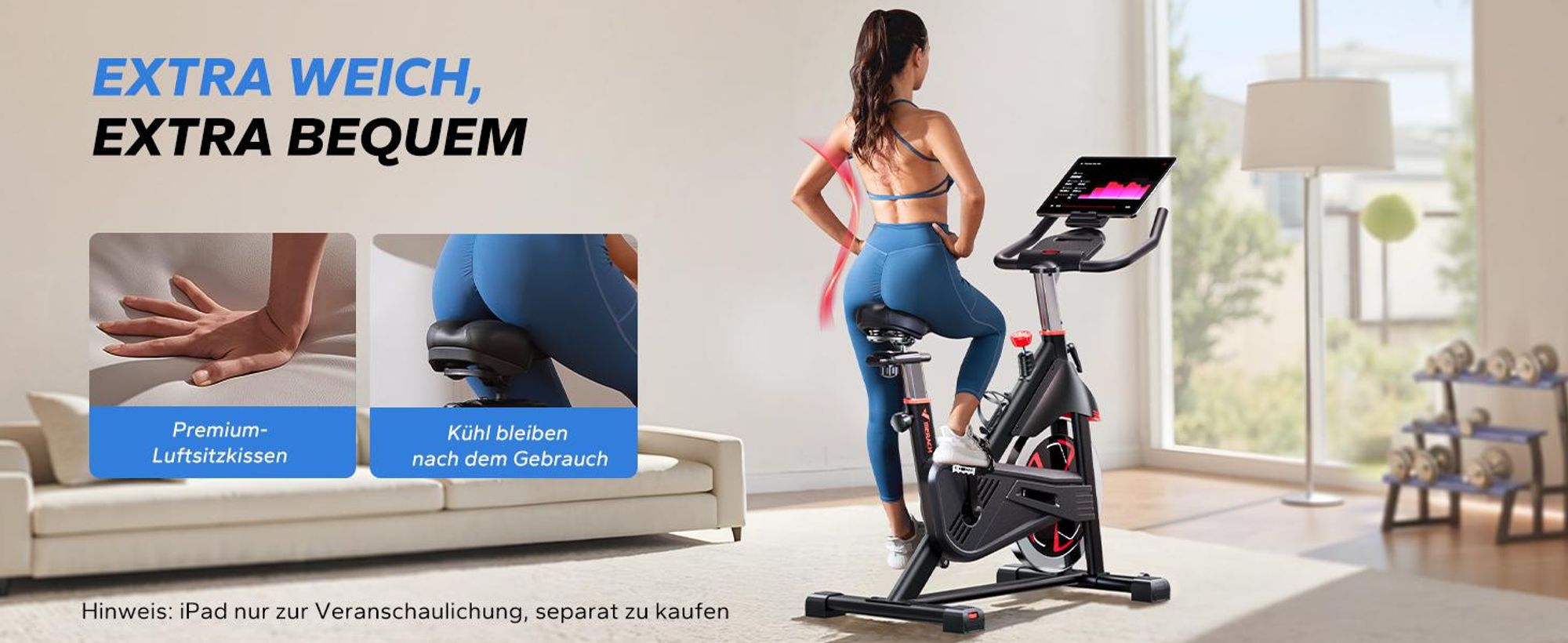 Leises Magnetischer Heimtrainer, Fitnessbike für Zuhause mit LCD, Tablet-Halter, 0–100 % Widerstand, kompatibel Kinomap/Zwift, verstellbar, bis 180 kg