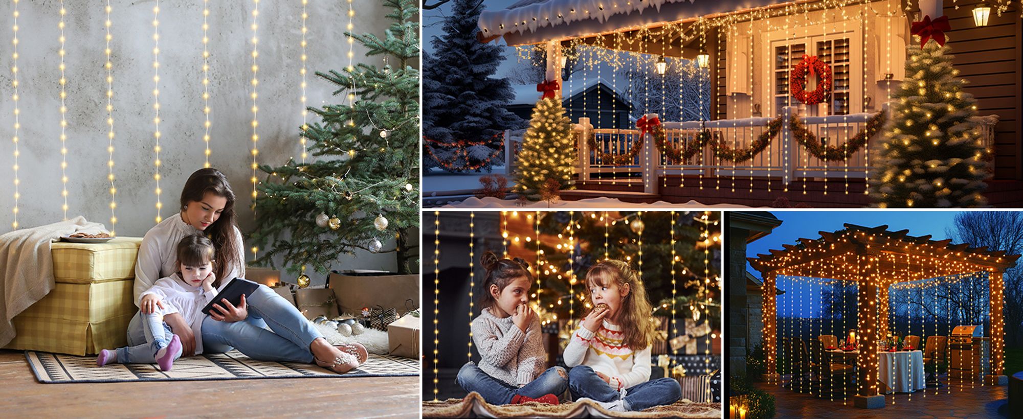 Salcar LED Lichterkette Lichtervorhang 2X2 m 200 LED Lichterkette Weihnachten USB mit Fernbedienung Timer 8 Modi für Fenster Hochzeit Party Deko