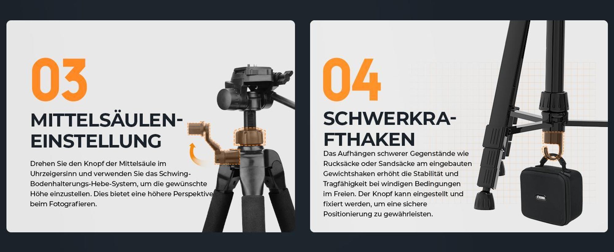 CIGMAN CTP01 Stativ 1,5m für Laser & Kameras, Aluminium, 3-Wege-Kopf