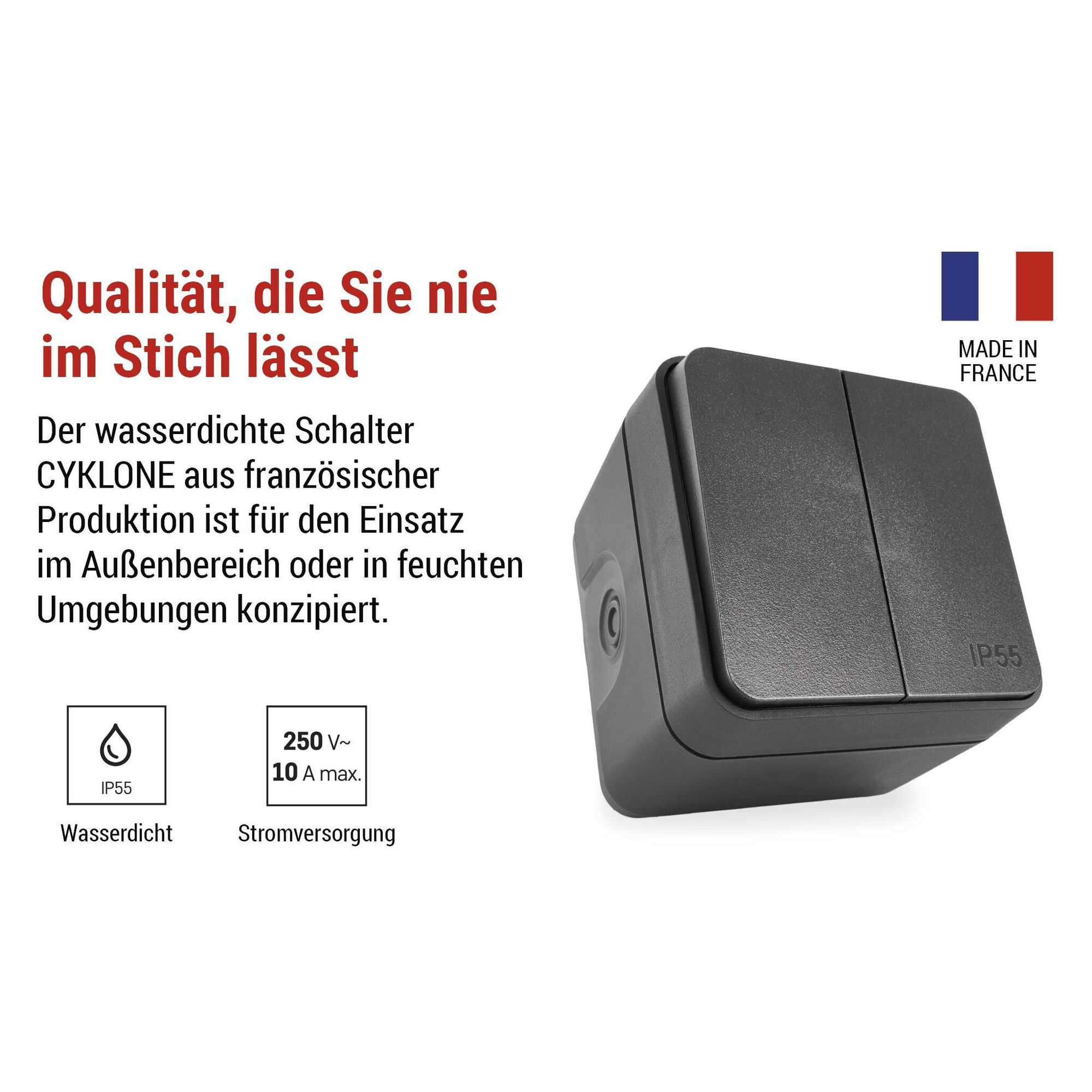 EMOS Cyklone, Outdoor-Doppelschalter / Wandschalter / Lichtschalter wasserdicht IP55, Innen/Außen /Feuchtraum, Aufputz, Grau / Anthrazit, D730423