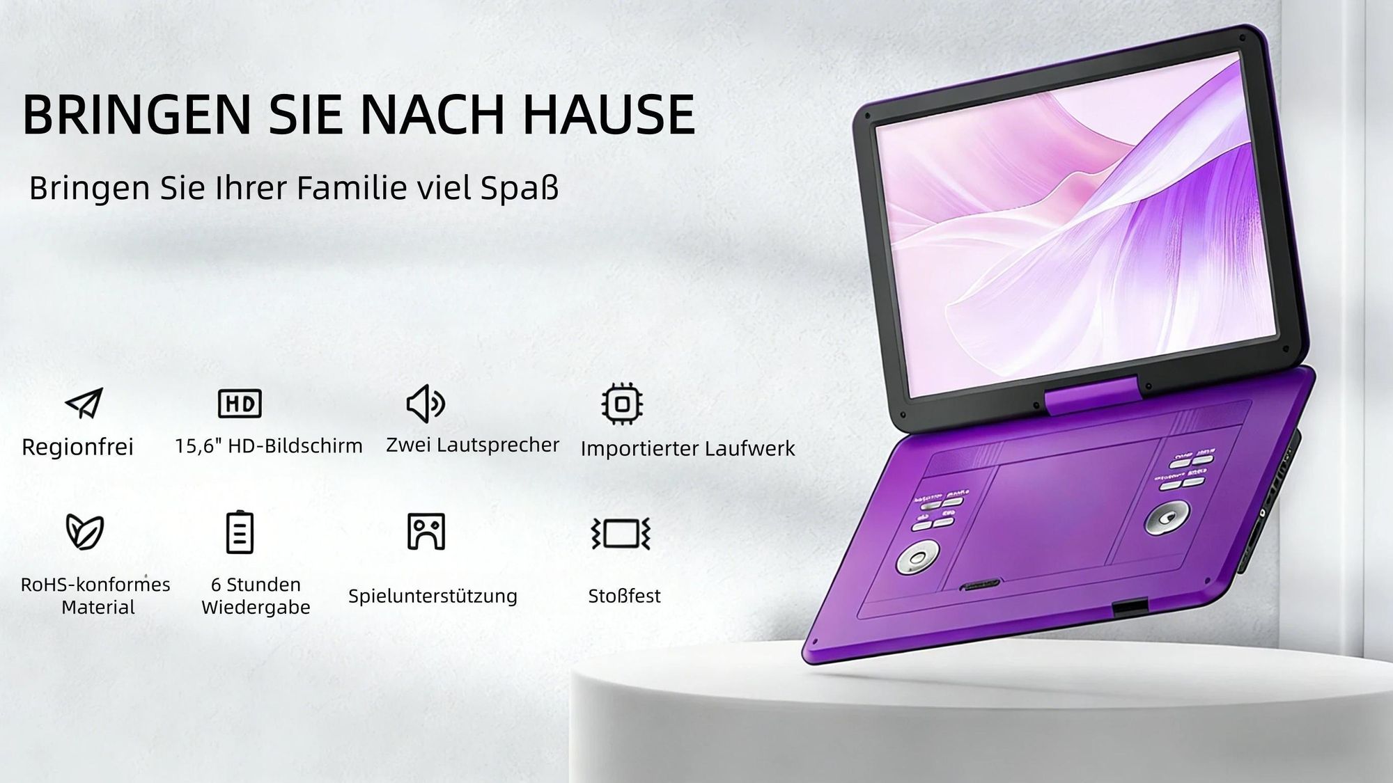 BOIFUN 17.5" Tragbarer DVD-Player Mit 15.6" HD-Schwenkbildschirm Für Das Auto Mit Autoladegerät 6 Stunden Wiederaufladbare Batterie Wiedergabe