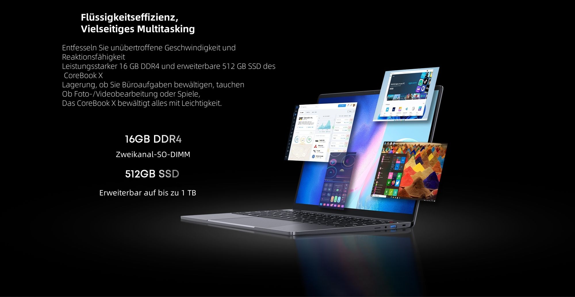Laptop CHUWI CoreBook X - Prozessor Intel Core i3-1220P 14" Bildschirm Windows 11 16GB+512GB 4000mAh Akku - Grau