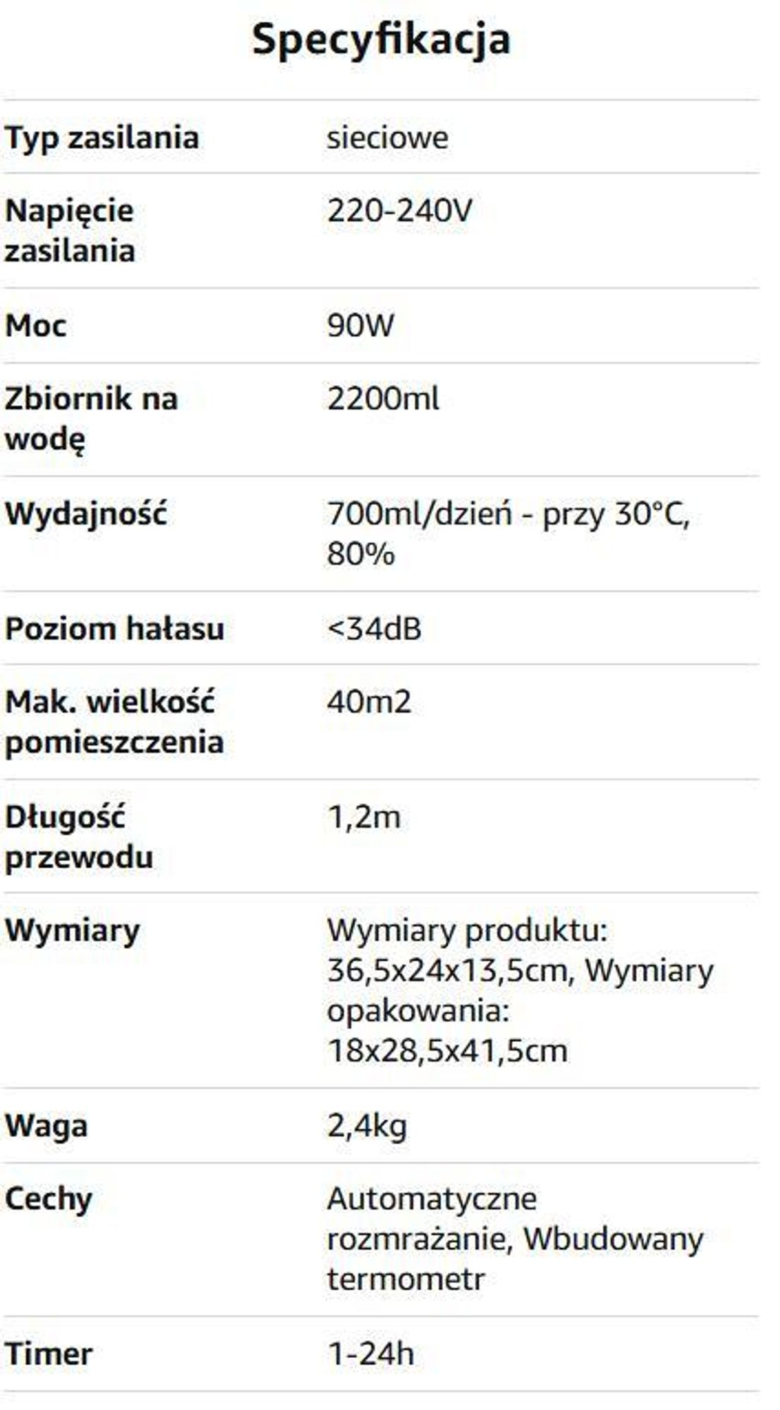 Osuszacz powietrza zdalnie sterowany z timerem, z funkcją automatycznego rozmrażania