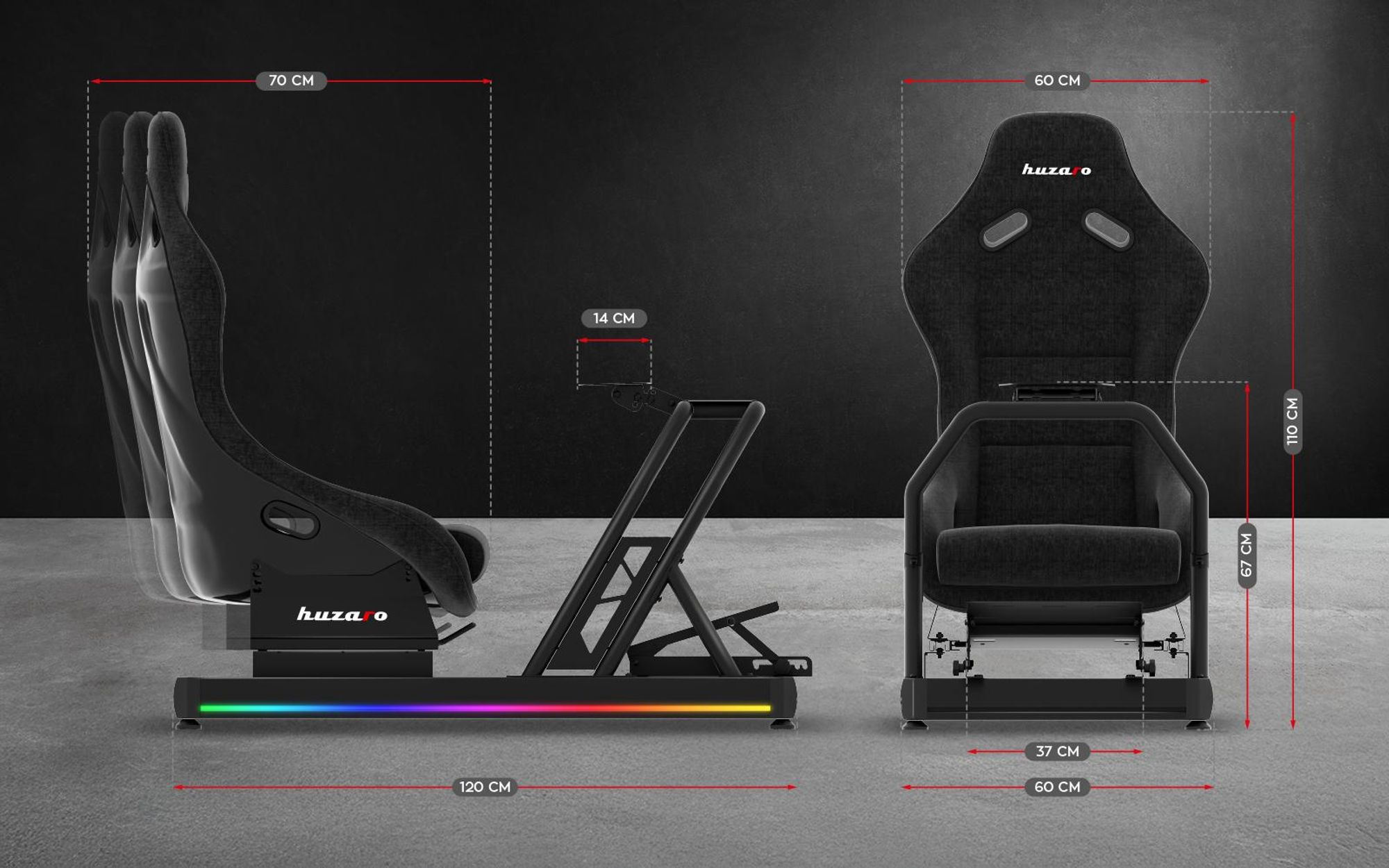Huzaro Speed 9.0 | Racing Simulator Cockpit mit LED-Beleuchtungsfunktion F-GT | Frei verstellbar | mit allen Lenkrädern und Pedalen kompatibel 