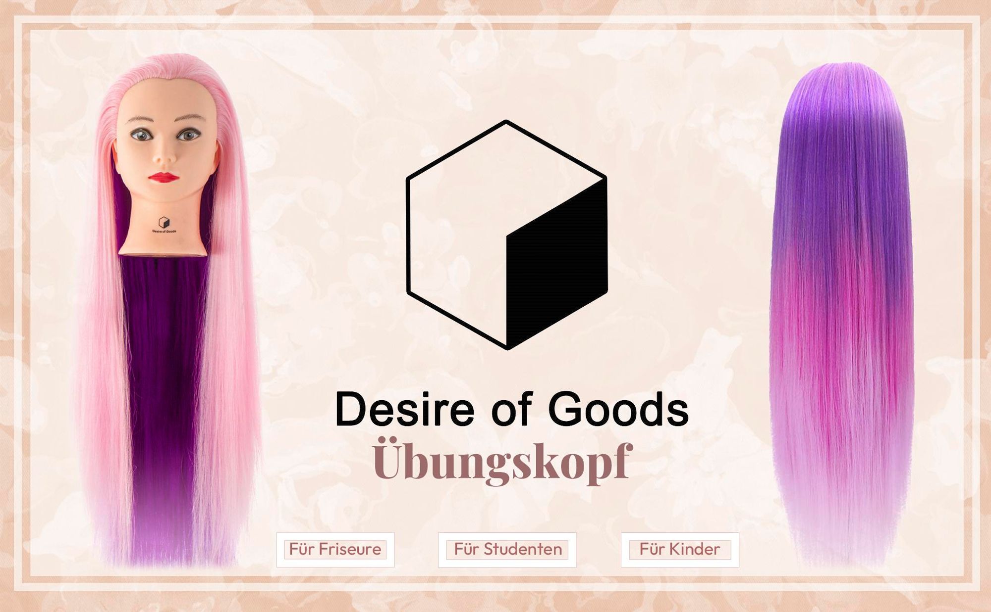 Desire of Goods Übungskopf Friseurkopf Lila – mit Tischklemme – Frisierkopf für Kinder – Friseurkopf – 70 cm