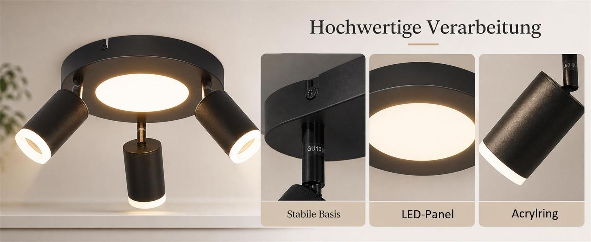 ZMH Deckenleuchte Led Deckenspot 3 Flammig GU10 - Schlafzimmerlampe 3000k Schwarz Küchenlampe 20W Deckenstrahler Schwenkbar Flurlampe Metall für Küche