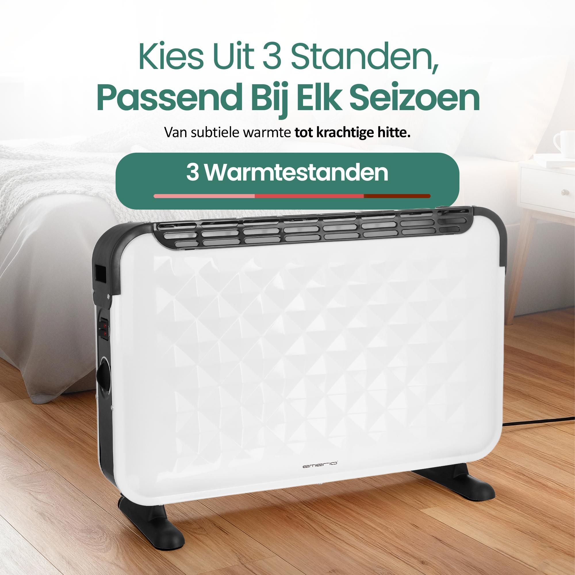 Emerio Convectorverwarming – Voor Ruimtes tot 18 m² – 3 Verwarmingsstanden – Indicatielampje – Vrijstaand – 2000 W – Wit – CH-106492.4