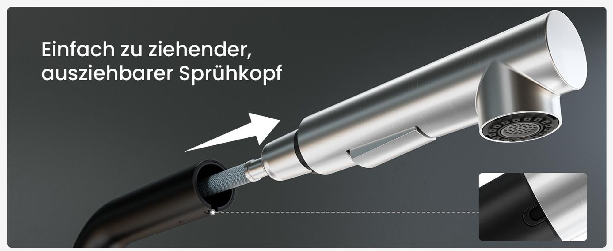 CECIPA MAX Wasserhahn Küche Ausziehbar, Hochdruck Küchenarmatur Schwarz und Edelstahl, 360° Schwenk Armatur Küche, Robust & Leckagefrei