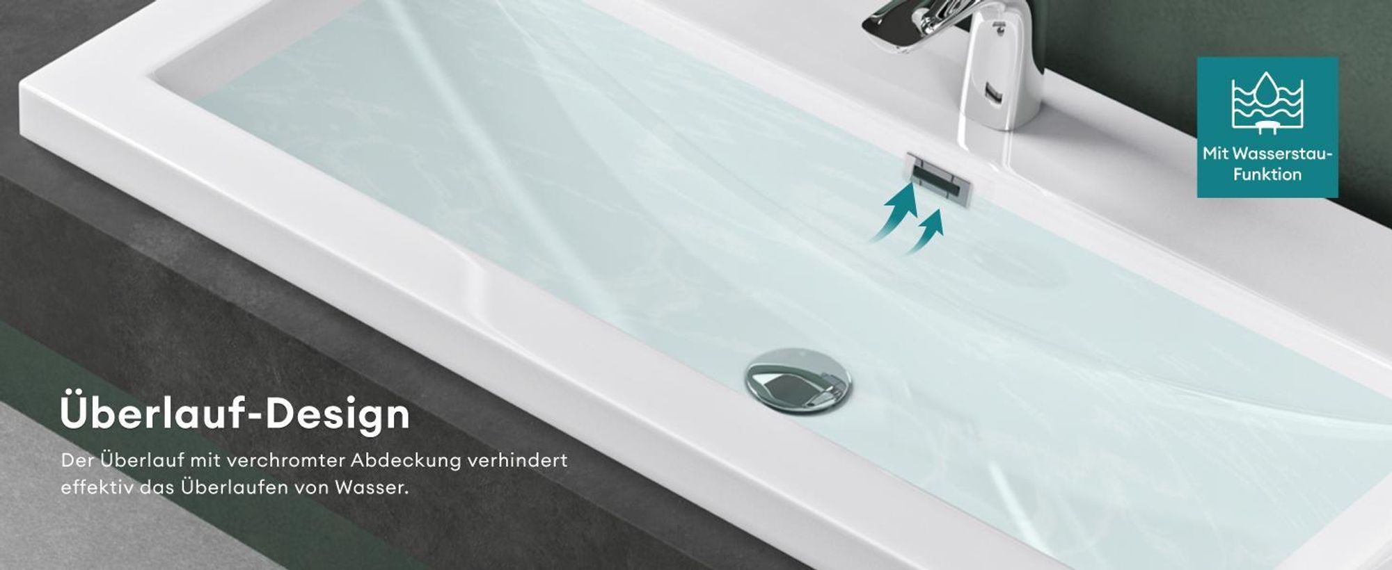 Mai & Mai Einbau-Waschbecken Waschschale Waschtisch Mineralguss Weiß Rechteckig 1 Armaturenloch Überlauf-Funktion Breite: 76,5cm Col01