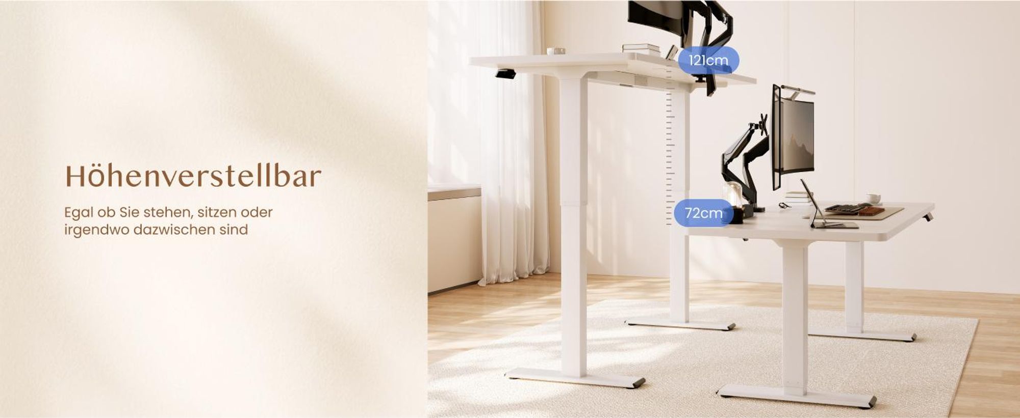 FLEXISPOT QB2 Höhenverstellbarer Schreibtisch Elektrisch 180x80cm, mit Monitorhalterung, 2 STARKE MOTOREN, 120 kg Tragkraft, 4 Memory-Funktion (Weiß)