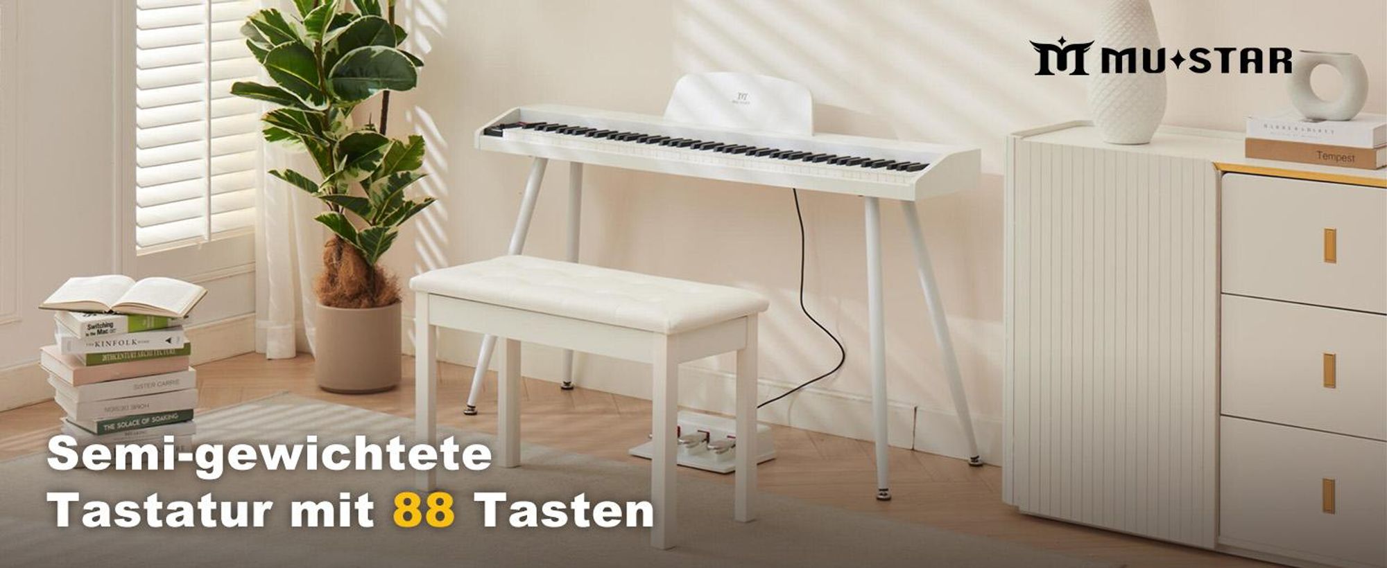 MUSTAR Digitalpiano 88 gewichtet Tasten mit 3 Pedalen für Anfänger, Kopfhöreranschluss, Split/Dual Voice, USB/MIDI,Weiß