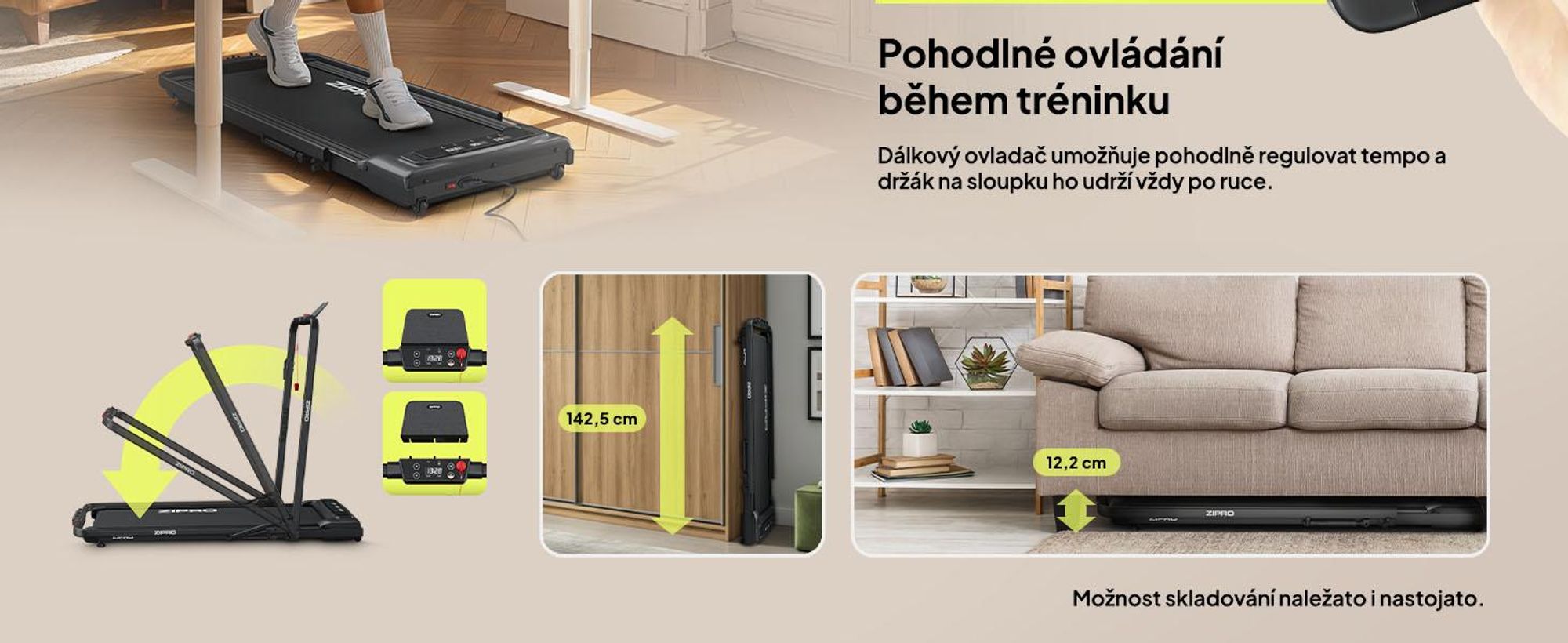 ZIPRO Newlite Sklopný bežecký pás – Walking Pad Podstôlový bežecký pás pre domáce použitie s rýchlosťou až 10 km/h Fitness zariadenie Bluetooth diaľkové ovládanie