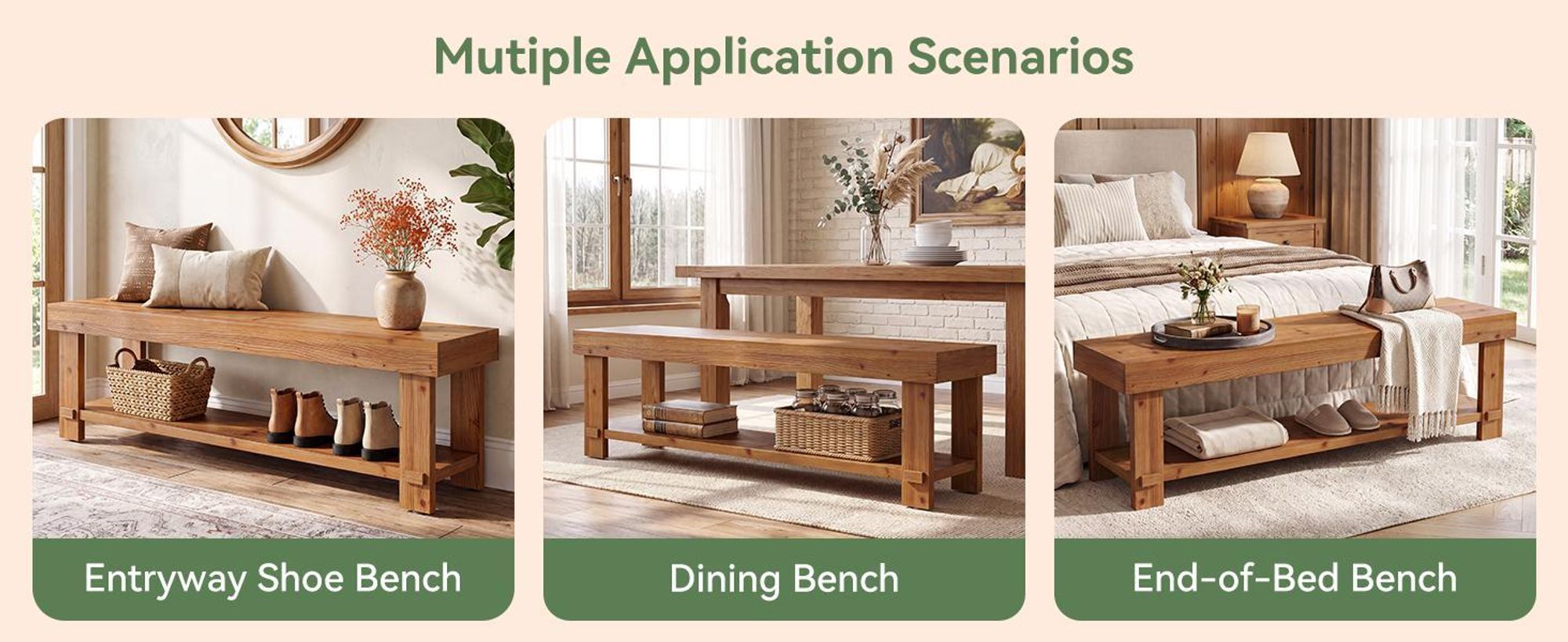 Banco de madera maciza de 160 cm de largo. Banco de pasillo de dos niveles con espacio de almacenamiento. Banco estrecho para el dormitorio. Banco para la mesa de comedor en la cocina