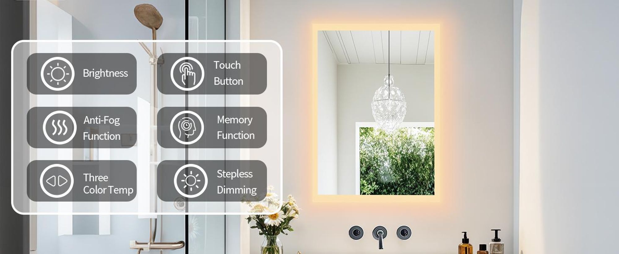 WISFOR Badspiegel mit Beleuchtung beschlagfrei 50 x 70 cm, LED Badspiegel Lichtspiegel Wandspiegel mit Touch-schalter Dimmbar