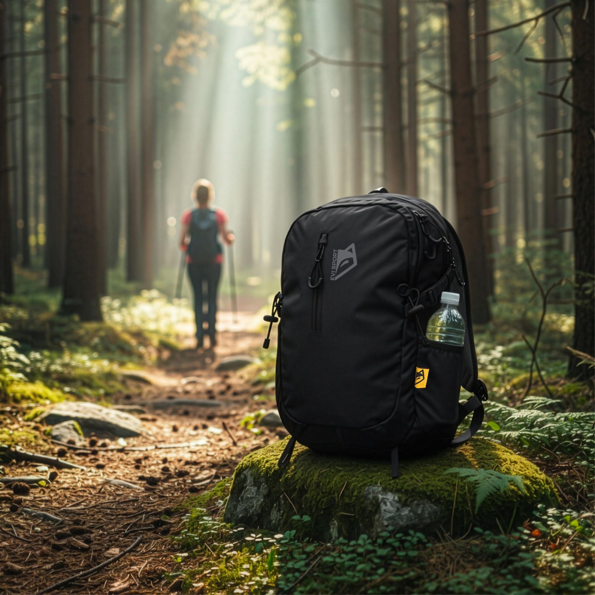 Wanderrucksack 25L Trekkingrucksack Herren & Damen, Titan-Core™ Nylon Outdoor Rucksack mit Regenschutz & Laptopfach, EVI SPORT Trailpack Schwarz