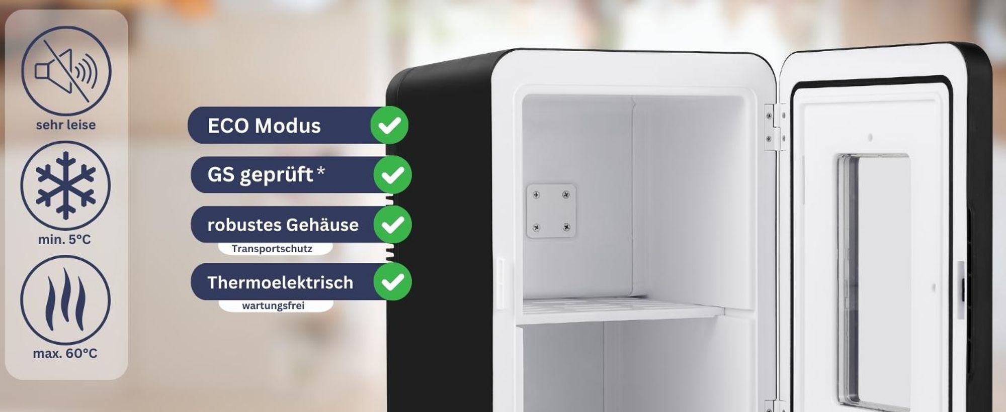Sommertal KS15 Mini Kühlschrank, zum kühlen und heizen, Volumen 15L, AC für Haus Steckdose und DC für Auto 12V Betrieb, Bierkühlschrank lautlos Getränkekühlschrank klein
