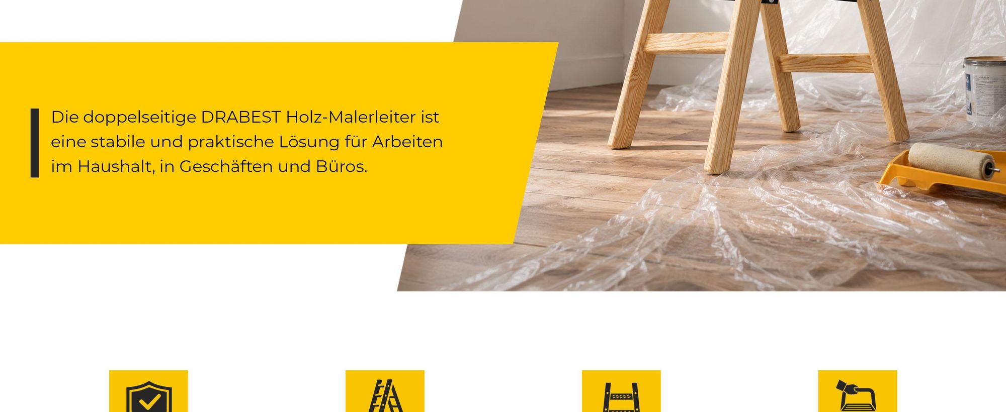 DRABEST | Leiter - PRO Serie - Malerleiter Holz - Holzleiter - 2 x 3 Stufen - Zweiseitige Klappleiter - Haushaltsleiter -  bis 150 kg belastbar