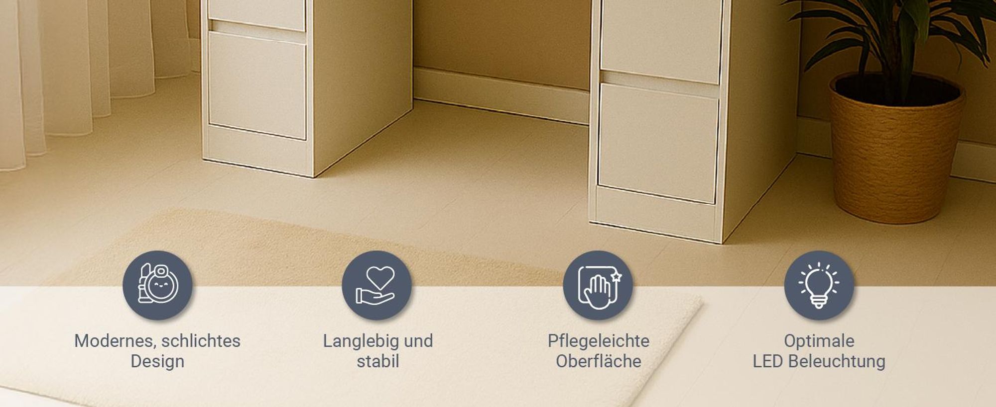 Juskys Schminktisch Malia und Hocker Tonia mit LED, 7 Schubladen & großem Spiegel – Weiß