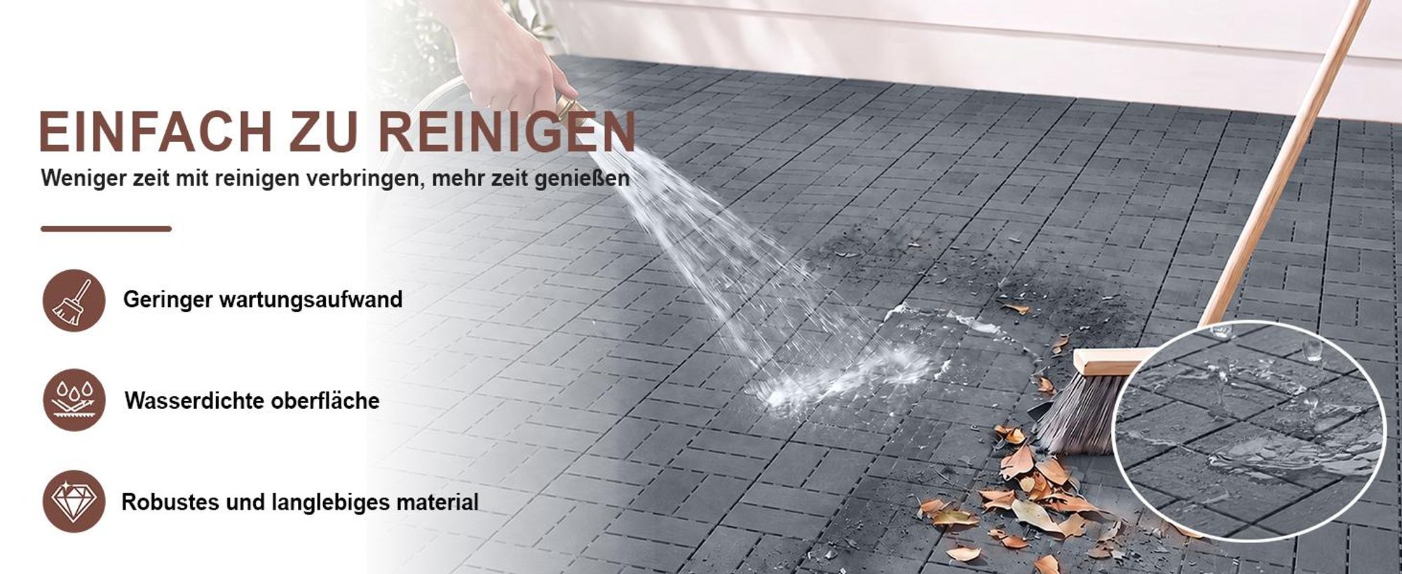 44 Stück Terrassenfliesen aus Kunststoff 30x30x2 cm, ca. 4 m², Klickfliesen mit Flechtmuster, wetterfest & rutschfest, für Balkon & Terrasse, Grau