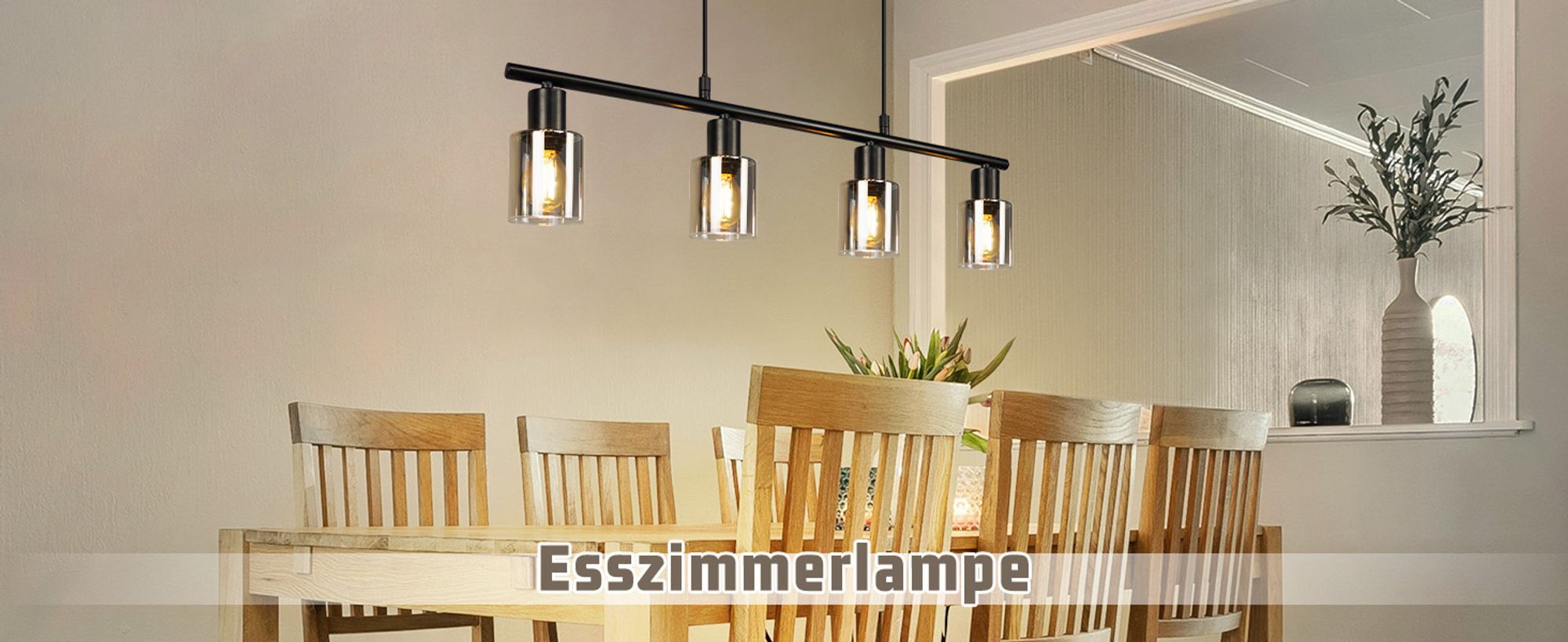 ZMH Hängelampe 4 flammig Pendelleuchte esstisch Vintage Esstischlampe hängend Schwarz industrial Hängeleuchte aus Glas E14 Fassung Esszimmerlampe retro Pendellampe für Esszimmer Wohnzimmer Küche