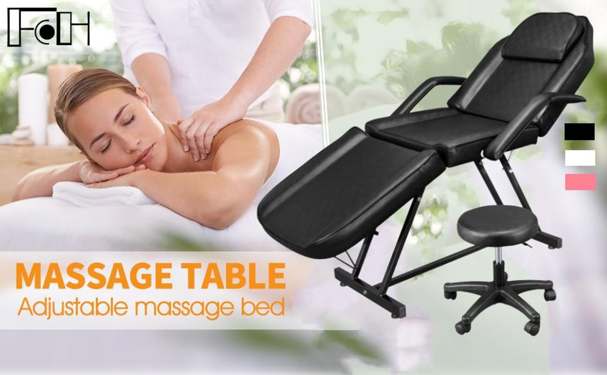 FCH Massageliege Schönheitsstuhl Behandlung Stuhl Massage Stuhl Tattoo Stuhl Schönheitsstuhl mit Drehhocker Schwarz
