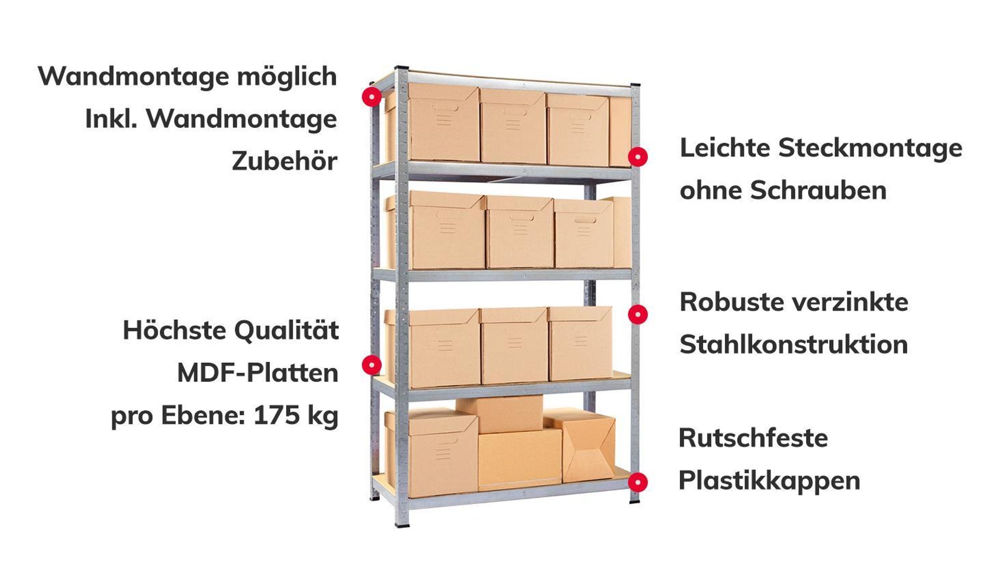 Karat Schwerlastregal Lakota, 2er Set Metallregal mit 5 Böden, 875 kg Traglast, Steckregal für Keller, Garage & Werkstatt – Grau 200x100x50 cm