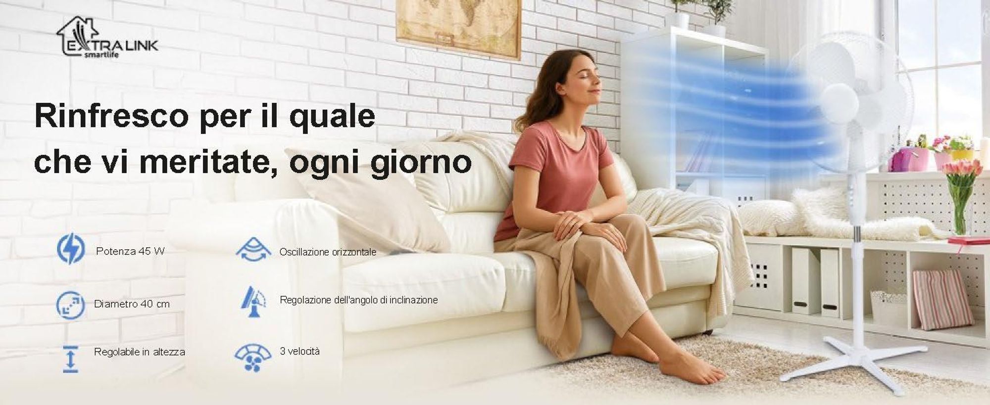 Extralink ventilatore a piantana 40 cm, 3 velocità, oscillante