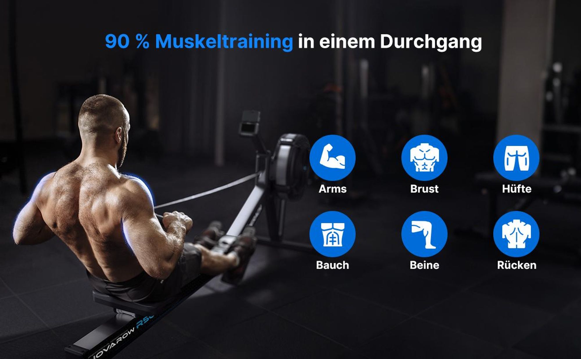 Merach Klappbares Luftwiderstand Rudergerät Bluetooth & LCD, ergonomischer Sitz, verstellbarer Tablet-Halter, bis 158 kg, NovaRow R50 PRO