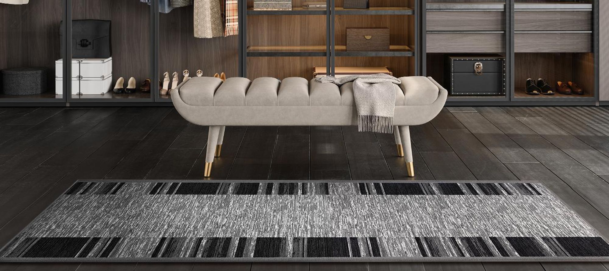 Floordirekt Teppich Läufer Navona, Feinschlingen Teppichläufer mit rutschfestem Gelrücken, für Flur, Küche & Wohnraum, robust - Grau, 80x200 cm