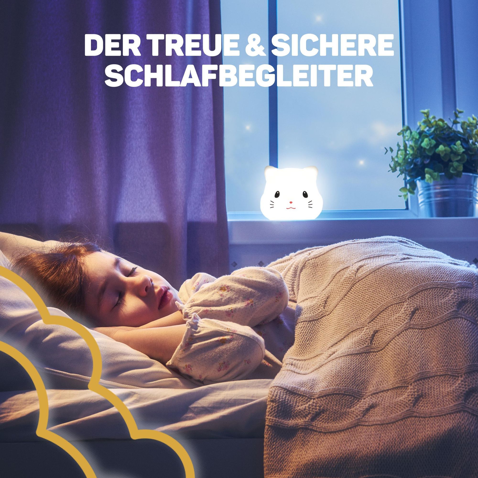 Vulpes Goods kabellose Tischleuchte LED | Dimmbar Nachtlicht Kinder | Touch Nachttischlampe in Katze Form | Usb nachtlicht aufladbar mit Timerfunktion