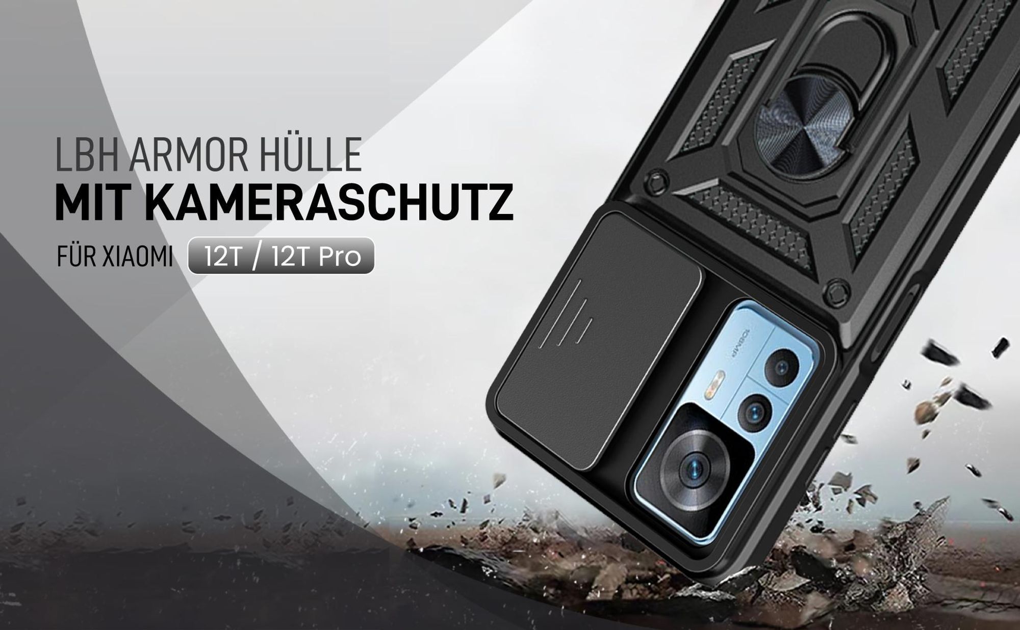 Schwarze Outdoorhülle mit Kameraschutz für Xiaomi 12T / 12T Pro