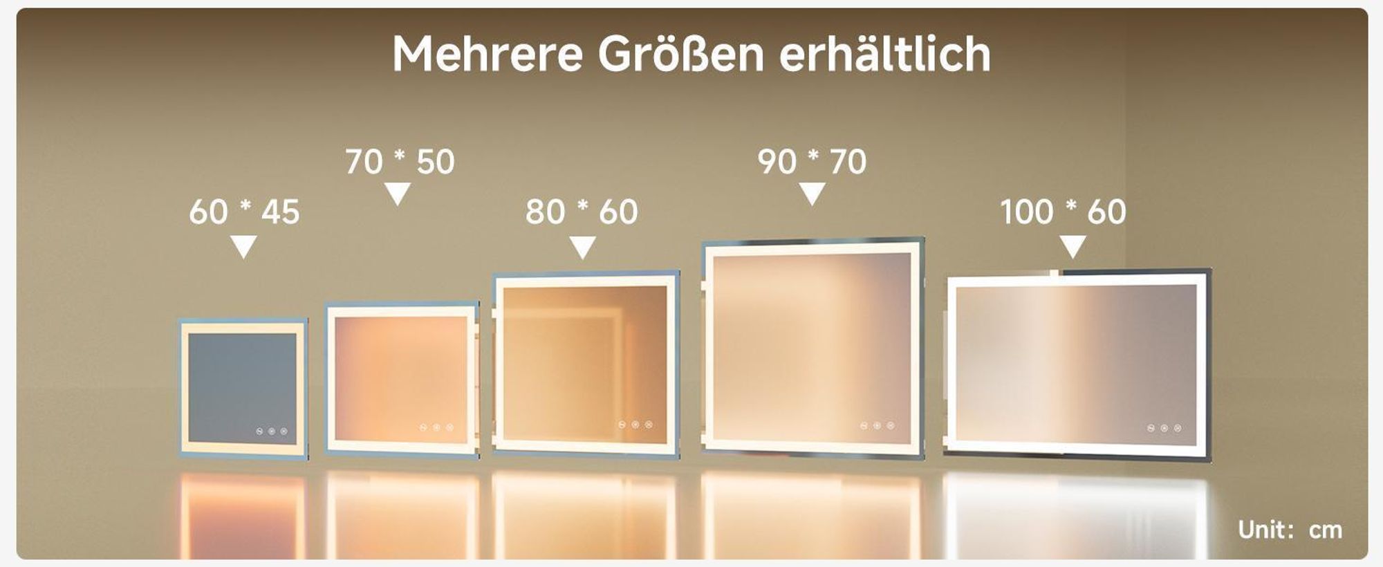 Auralum LED Badspiegel 60x45 cm rahmenlos, beleuchteter Wandspiegel mit Touchschalter, 3 Lichtfarben dimmbar, Anti-Beschlag, IP67 wasserdicht