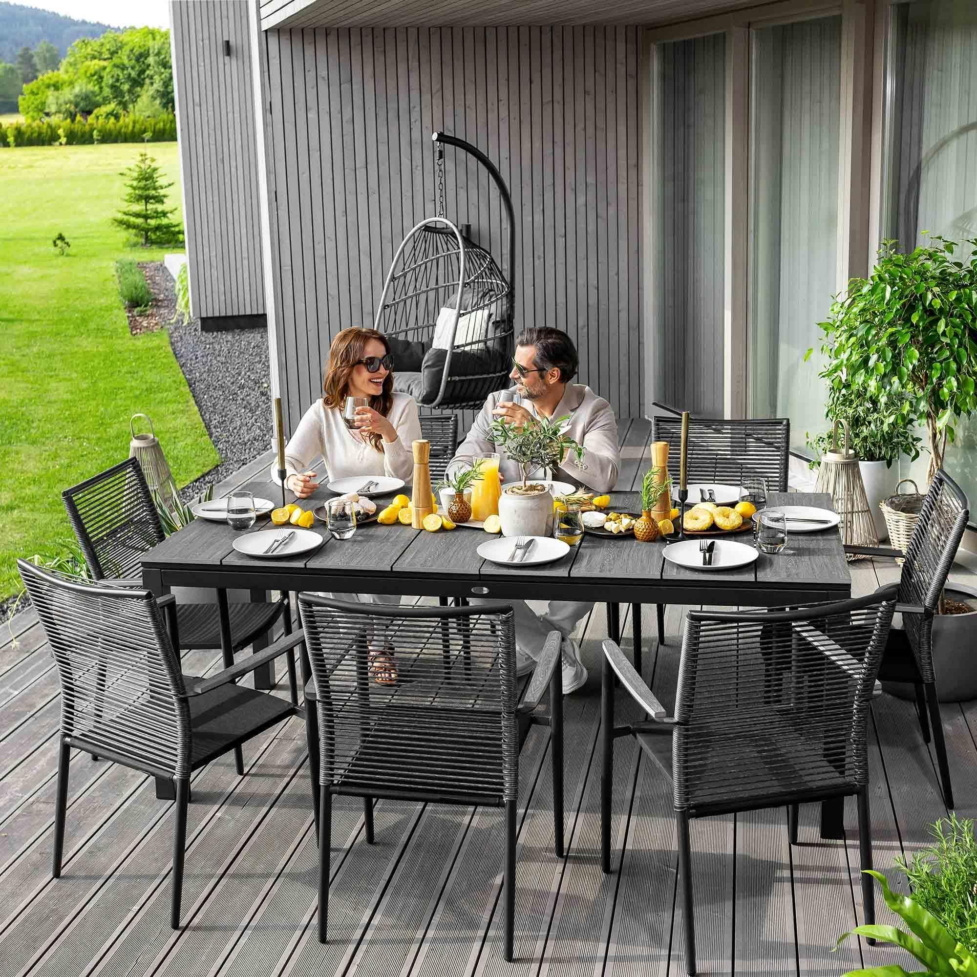 di volio Gartentisch BARLETA aus Aluminium in Holzoptik 200/250/300 cm (grau)